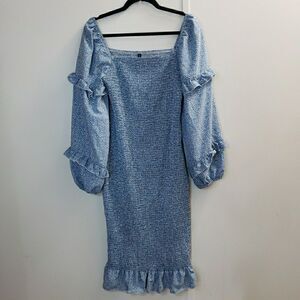 Pretty Garden Women’s Dress Bodycon Stretch, Ruffled Sleeves Cottagecore Size L